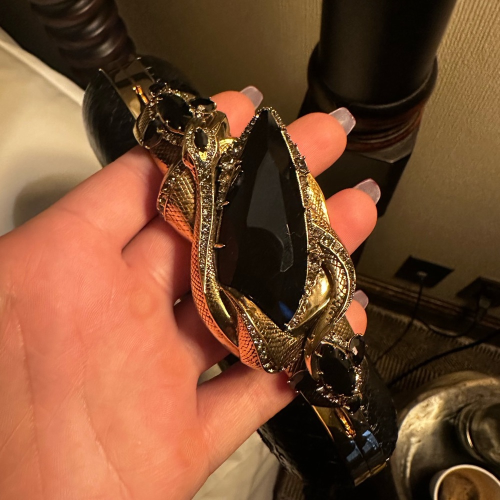 Black Clutch with Gold Knuckle Handle - Picture 2 of 2